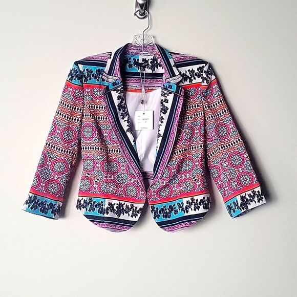 NWT Ladakh Scarf XS 2 Print Cropped Boho Office Blazer Colorful Jacket Sexy NEW - Picture 4 of 16